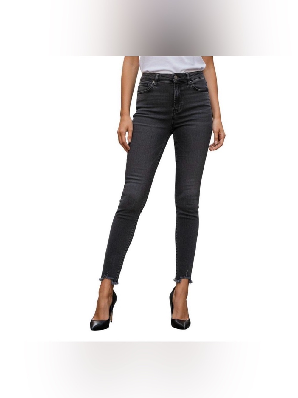 Agolde Washed Black High-Rise Skinny Jeans Distressed Hems charcoal gray